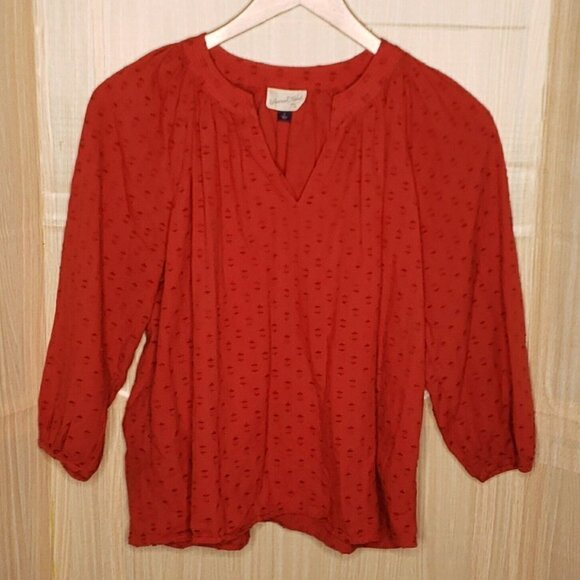 Universal Thread Womens Red Textured Print Gauzy Puff Sleeve Top Large - Picture 1 of 7